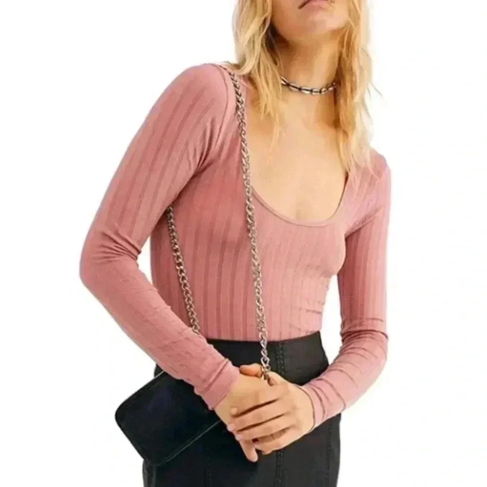 Free People - Lucky You Dusty Rose Long Sleeve Crop Top